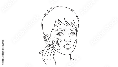 Woman applying face powder representing cosmetic product usage, beauty routine marketing and skincare retail business promotion concept