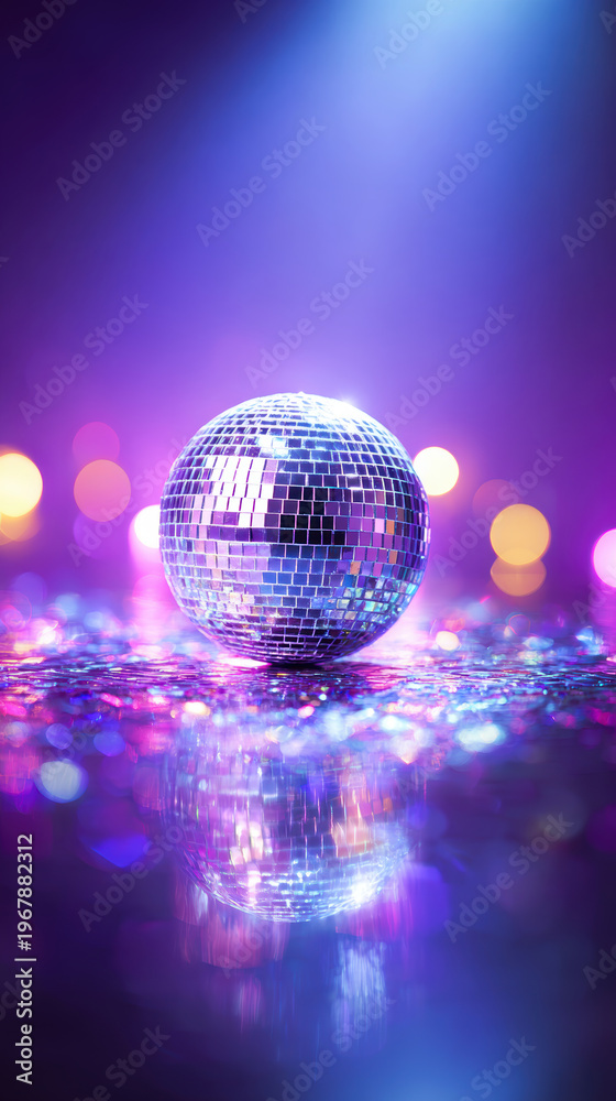 Obraz premium Disco Ball with Colorful Party Lights and Bokeh Background. AI generative.