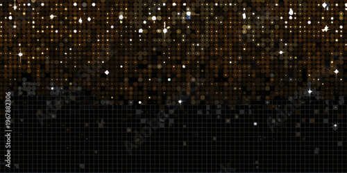 Abstract golden glitter background with geometric patterns and sparkling highlights