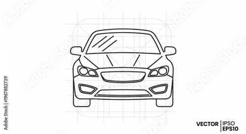 Front View Car Outline Vector Illustration for Design Projects.