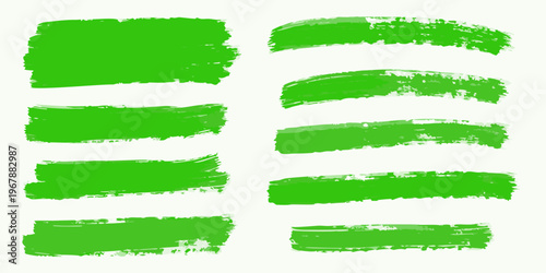 Abstract green brush strokes arranged in horizontal rows on white