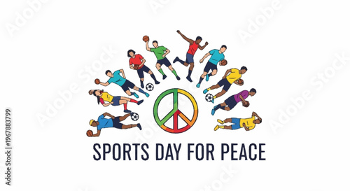 Dynamic Sports Day for Peace illustration showcasing diverse athletes united in celebration of global harmony and fair play, promoting inclusivity through athletic spirit