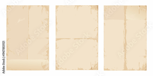 Three aged rectangular paper sheets with subtle texture and discoloration