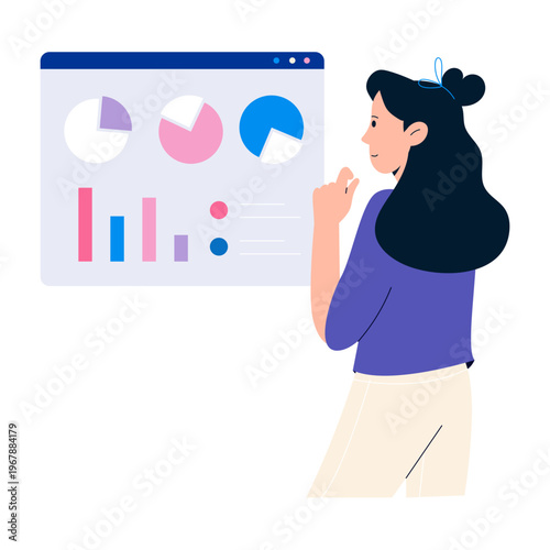 A flat style illustration showing data analyst