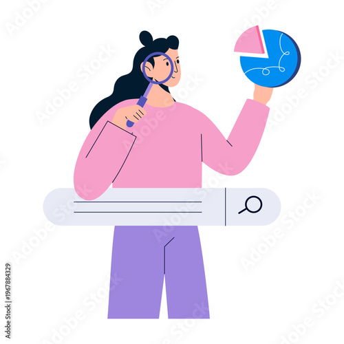 A flat style illustration showing research