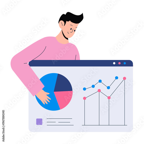 A flat style illustration depicting market analysis