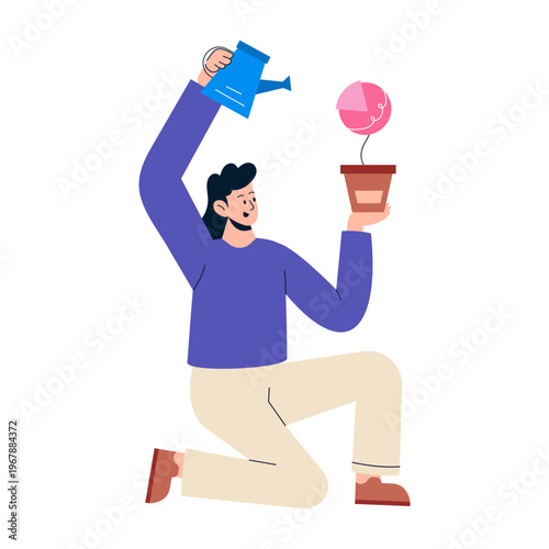 A flat style illustration showing growth analysis