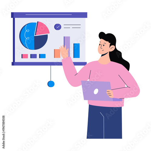 A flat style illustration showing business presentation