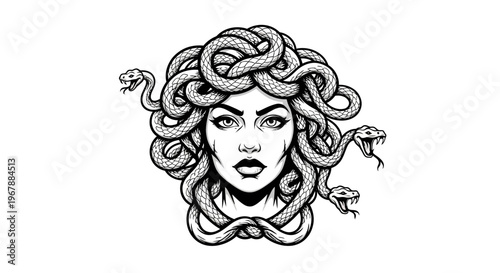 Medusa Gorgon Woman with Snake Hair, Greek Mythology Illustration
