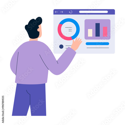 A flat style illustration depicting analytic dashboard