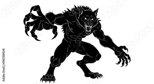 Fierce Werewolf Silhouette with Sharp Claws and Fangs, Menacing Pose