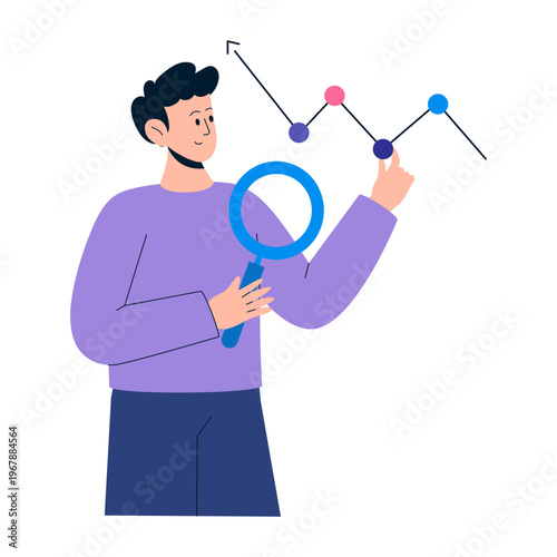A flat style illustration showing analyzing graph