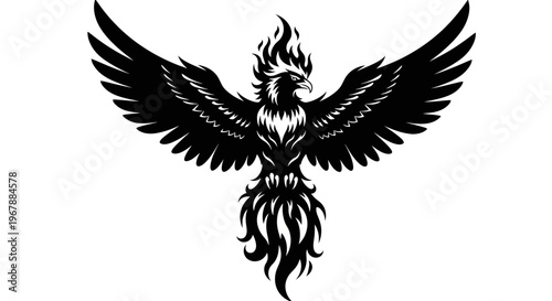Fiery Phoenix Bird Silhouette with Wings Spread, Symbol of Rebirth and Power
