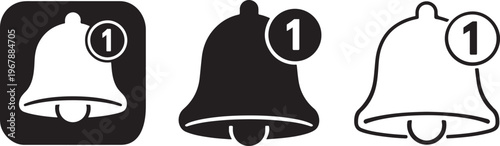 Bold notification bell icons set simple silhouette.