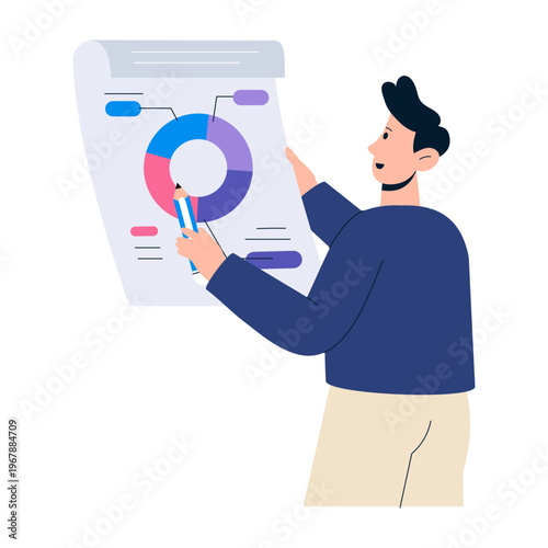 A flat style illustration depicting data report