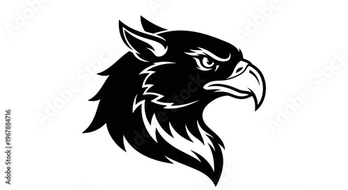 Griffin Head Silhouette - Mythical Creature Black and White Vector Icon