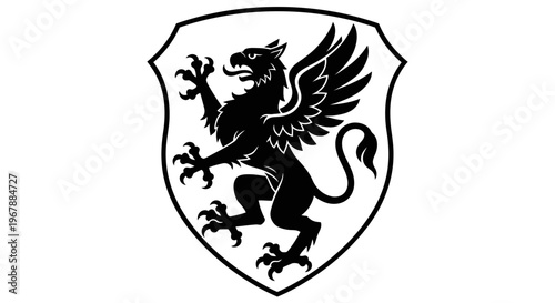 Heraldic Griffin Crest Black Silhouette on White Background