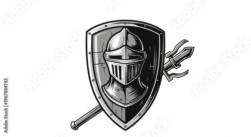 Knight Helmet and Shield with Spear Icon - Medieval Warrior Emblem