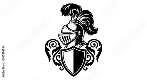 Knight Helmet Emblem Shield Crest Heraldry Vintage Vector Illustration