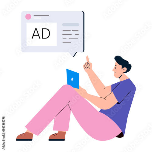 A flat style illustration showing ad posting
