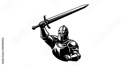 Medieval Knight Warrior Armored Sword Raised Victory