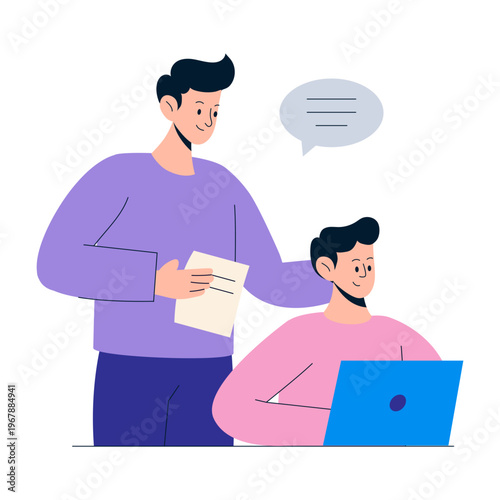 A flat style illustration showing teamwork