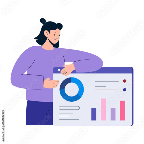 A flat style illustration depicting business analytics