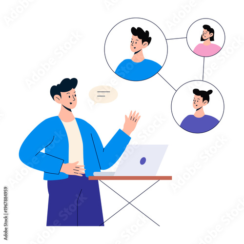 Flat style illustration representing online meeting