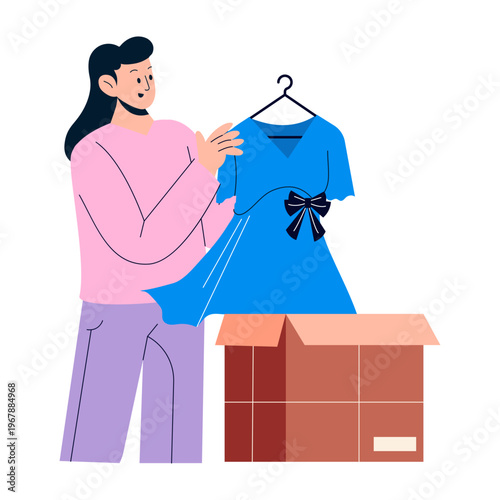 Flat style illustration representing unboxing parcel