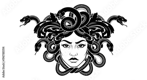 Medusa Gorgon Head Silhouette with Snakes Hair