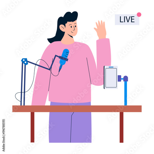 Flat style illustration representing live streaming