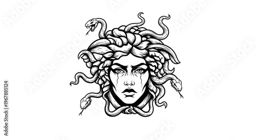 Medusa Gorgon Head With Snakes For Hair, Greek Mythology Illustration