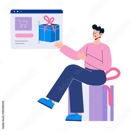 A flat style illustration depicting shopping gift