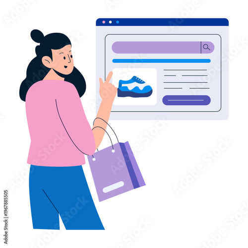 A flat style illustration showing online shopping