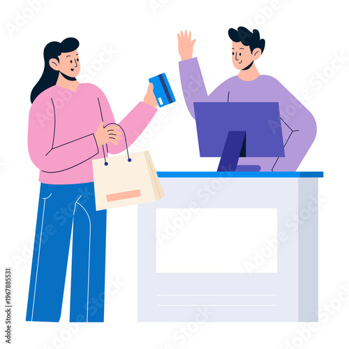 A flat style illustration showing store checkout