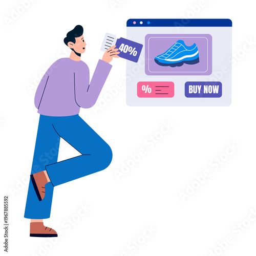 A flat style illustration showing online discount