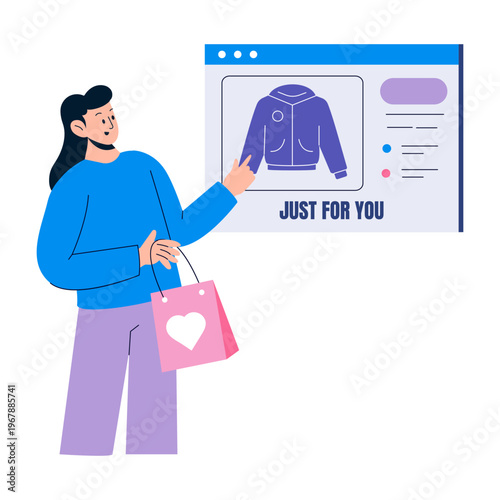 A flat style illustration depicting online buying