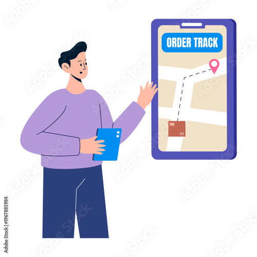 A flat style illustration showing tracking parcel