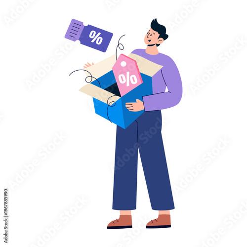 A flat style illustration depicting sale explosion