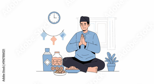 Meditating Man In Quiet Indoor Space.