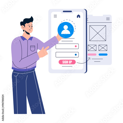 A flat style illustration showing prototyping