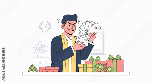 Market Vendor Counting Cash And Handling Cards.