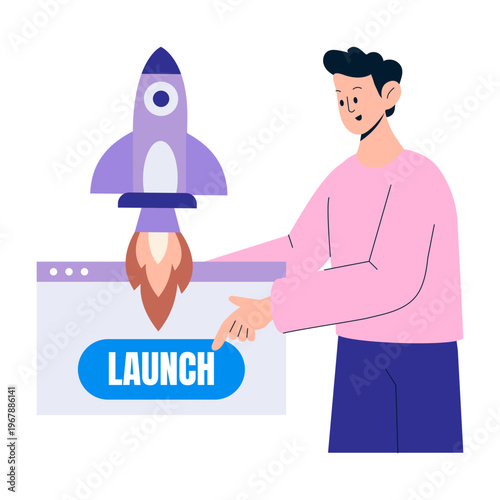 A flat style illustration of website launch