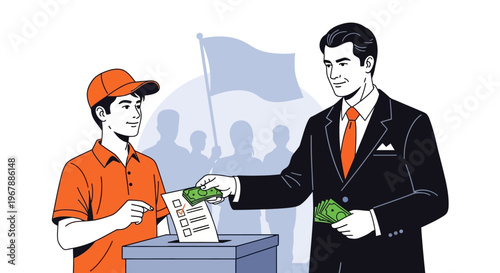 Businessman giving money to delivery man.