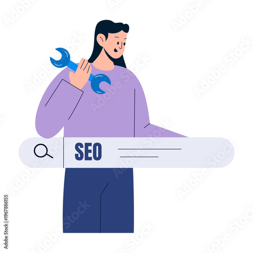 A flat style illustration showing website maintenance