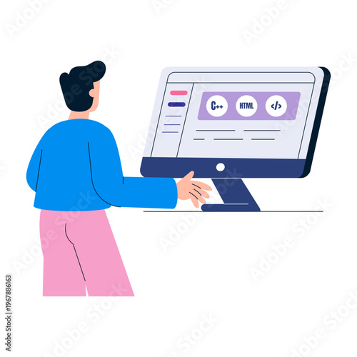 Flat style illustration representing programming course