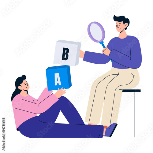 A flat style illustration depicting ab testing