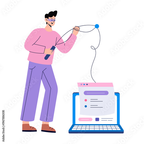 A flat style illustration showing hacking website