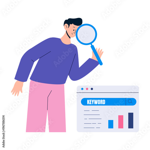 Flat style illustration representing keyword research