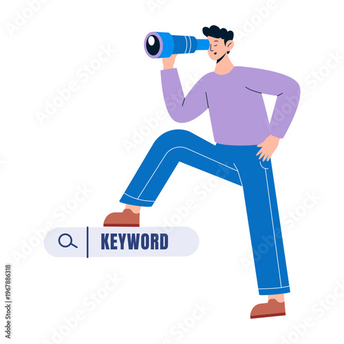 A flat style illustration depicting find keyword